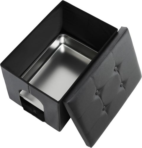 MEEXPAWS Toaletă pentru pisici din oțel inoxidabil cu dulap de depozitare ascuns - Mobilier WC pentru pisici impermeabil, de dimensiuni mari, rezistent la câini, asamblare ușoară