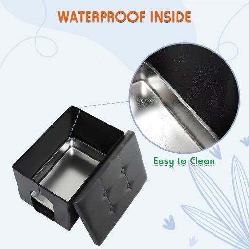 MEEXPAWS Rozsdamentes Acél Macskatoalett Rejtett Tárolószekrénnyel - Vízálló, Nagyméretű, Kutyabiztos Macska WC Bútor, Könnyű Összeszerelés