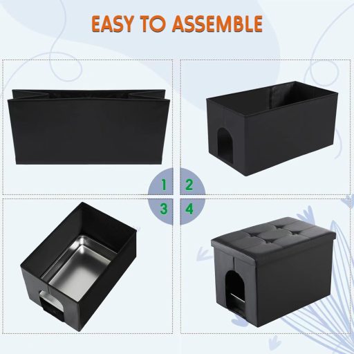 MEEXPAWS Toaletă pentru pisici din oțel inoxidabil cu dulap de depozitare ascuns - Mobilier WC pentru pisici impermeabil, de dimensiuni mari, rezistent la câini, asamblare ușoară