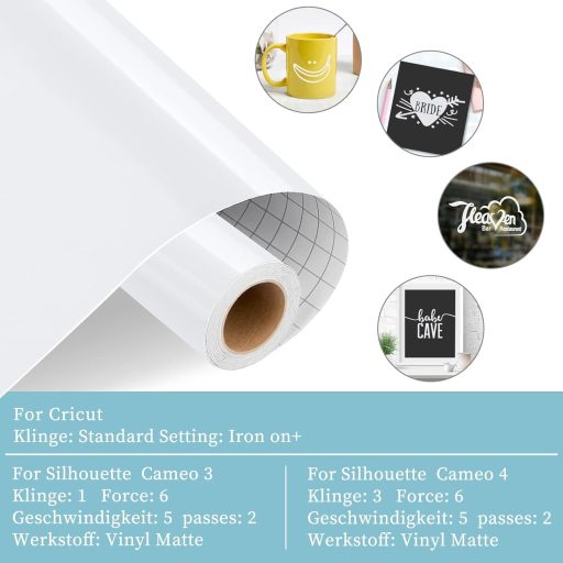 Folie vinil autoadezivă IModeur alb lucios, 30,5 cm x 457,5 cm, pentru Cricut Silhouette Cameo