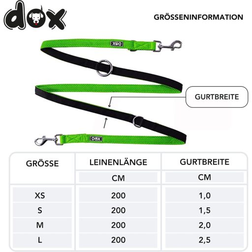 DDOXX Lesă Reflectorizantă pentru Câini, Respirabilă, Tip Plasă, 2m, 3 Nivele de Ajustare, Rezistentă la Mușcături, Verde, Mărimea M, Potrivită pentru Toate Rasele de Câini