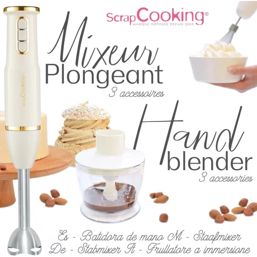 SCRAP COOKING 3 az 1-ben Kézi Mixer - Habverő, Turmixgép és Aprító Funkcióval - Arany és Matt Fekete