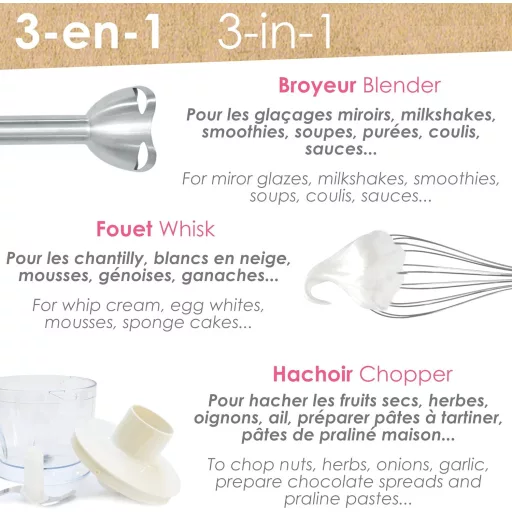 SCRAP COOKING 3 az 1-ben Kézi Mixer - Habverő, Turmixgép és Aprító Funkcióval - Arany és Matt Fekete