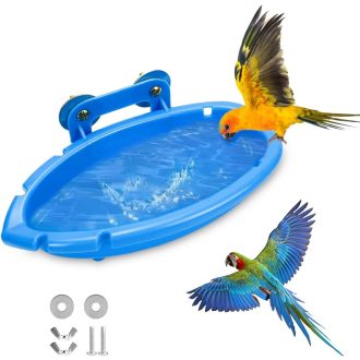   Sunshine Smile Papagáj Fürdő - Madár Fürdőkád Kalitkához, Akasztható Madárfürdető, Többfunkciós Madáritató, Kék Műanyag Madár Kiegészítő Kis
