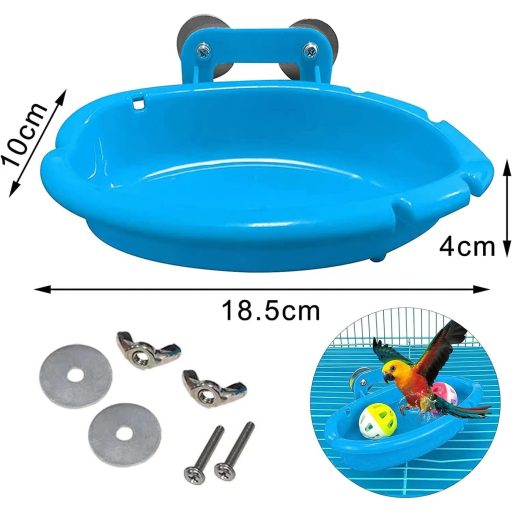 Baie pentru Papagali Sunshine Smile - Cădiță pentru Păsări de Colivie, Baie Suspendată pentru Păsări, Adăpător Multifuncțional pentru Păsări, Accesoriu Mic pentru Păsări din Plastic Albastru