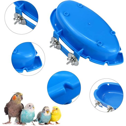 Baie pentru Papagali Sunshine Smile - Cădiță pentru Păsări de Colivie, Baie Suspendată pentru Păsări, Adăpător Multifuncțional pentru Păsări, Accesoriu Mic pentru Păsări din Plastic Albastru