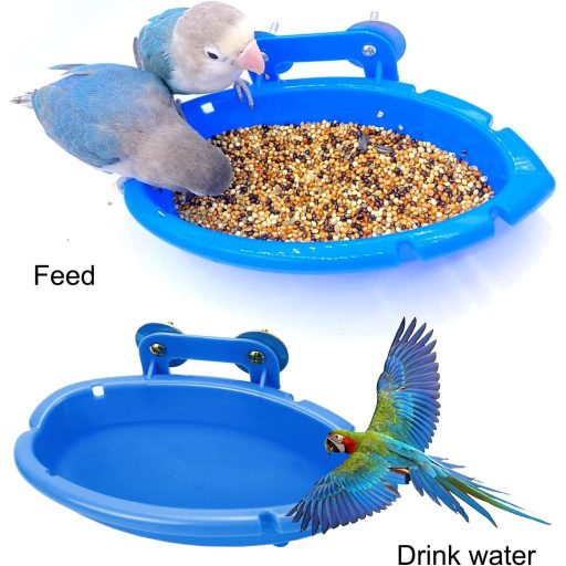 Baie pentru Papagali Sunshine Smile - Cădiță pentru Păsări de Colivie, Baie Suspendată pentru Păsări, Adăpător Multifuncțional pentru Păsări, Accesoriu Mic pentru Păsări din Plastic Albastru