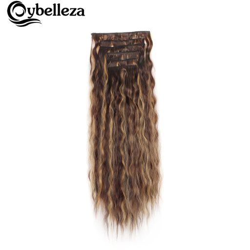 Cybelleza 50 cm Clip-in predlžovanie vlasov - 6 prameňov vlnitých syntetických vlasov Stredne hnedá a Tmavá blond - Prirodzene vyzerajúci objem