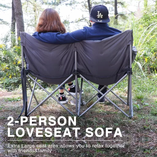 Scaun de camping EVER ADVANCED pentru două persoane, sarcină maximă 300 kg, cu spătar înalt căptușit