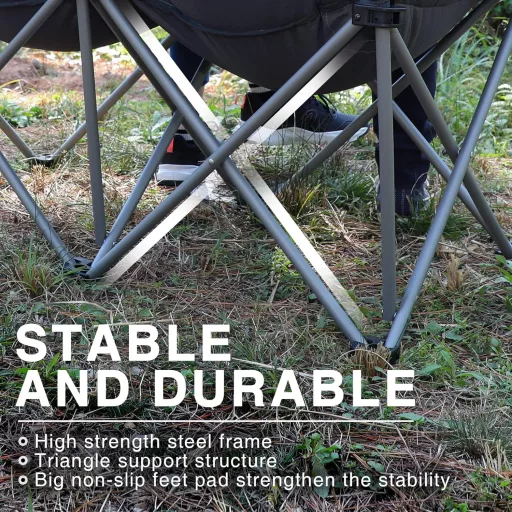Scaun de camping EVER ADVANCED pentru două persoane, sarcină maximă 300 kg, cu spătar înalt căptușit