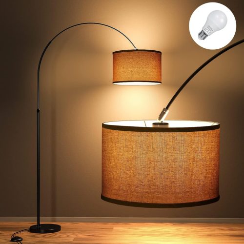 Lampadar arcuit Modlicht Jasmin - LED E27 9W, lumină caldă 3000K, abajur in bej 33cm, 165-180cm, pentru living, dormitor, birou