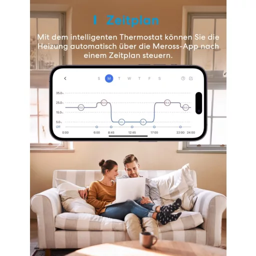 Meross Okos Termosztát Kazánhoz - WiFi Fűtésszabályozó Siri és Google Hangvezérléssel, LED Érintőkijelzővel, Távvezérelhető, Fehér