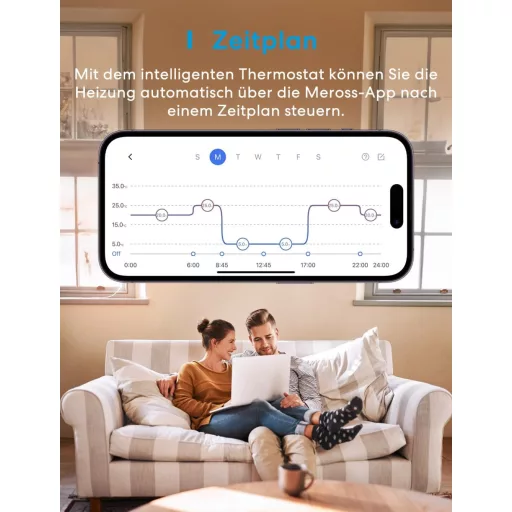Meross Inteligentný Termostat pre Kotol - WiFi Regulátor Kúrenia so Siri a Google Hlasovým Ovládaním, LED Dotykovým Displejom, Diaľkovo Ovládateľný, Biely
