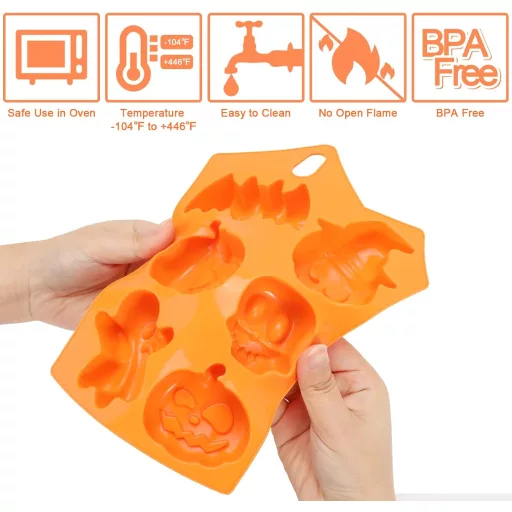 Pwsap 6 üreges Halloween csokoládé forma szilikon - tök, koponya, leprechaun, denevér