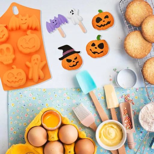 Pwsap 6 üreges Halloween csokoládé forma szilikon - tök, koponya, leprechaun, denevér