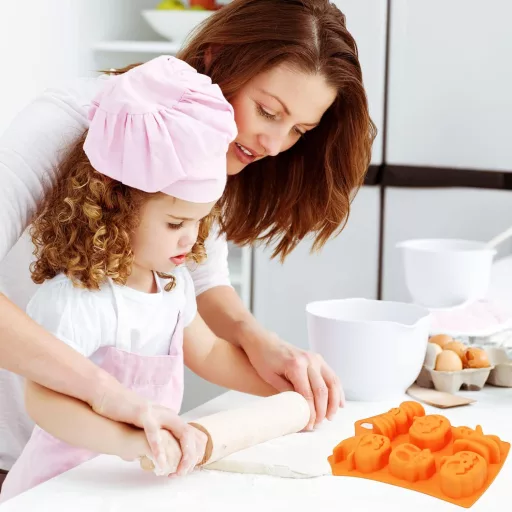 Formă din silicon Pwsap cu 6 cavități pentru ciocolată de Halloween - dovleac, craniu, spiriduș, liliac