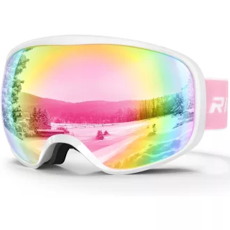   Ochelari de schi pentru copii RIOROO 3-14 ani, cu protecție UV, anti-ceață, compatibili cu cască, pentru sporturi de iarnă și drumeții