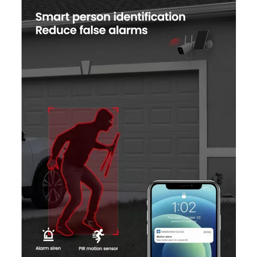 Wansview 2K Kültéri Akkumulátoros Biztonsági Kamera Napelem Panellel - Vezeték Nélküli WiFi Megfigyelő Kamera PIR Mozgásérzékelővel, Kétirán