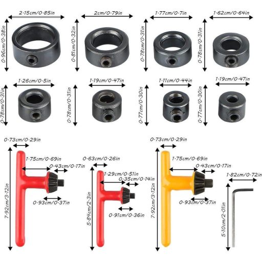 Jognee Fúróütköző gyűrű és fúrókulcs készlet racsnikhoz, 8 darab 3mm és 16mm közötti fúrótokmány (10 mm/13 mm/16 mm)