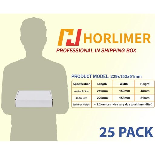 HORLIMER 25 Cutii din carton alb pentru corespondență, cu capac, 229x153x51mm - Pentru expediere colete, cadouri