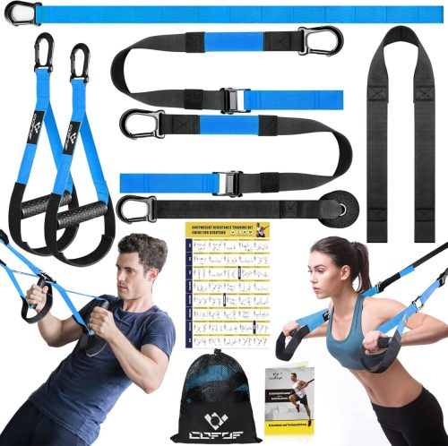 Set de antrenament COFOF Sling Trainer - Antrenament pentru tot corpul acasă, cu ancoră de ușă, set portabil de curele de antrenament cu ghid de antrenament, albastru