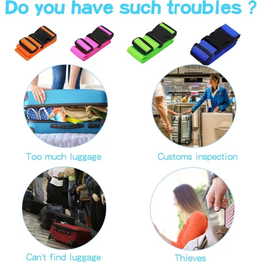 Set 4 curele de fixare valize YORFULL, 180 cm, benzi de siguranță pentru bagaje