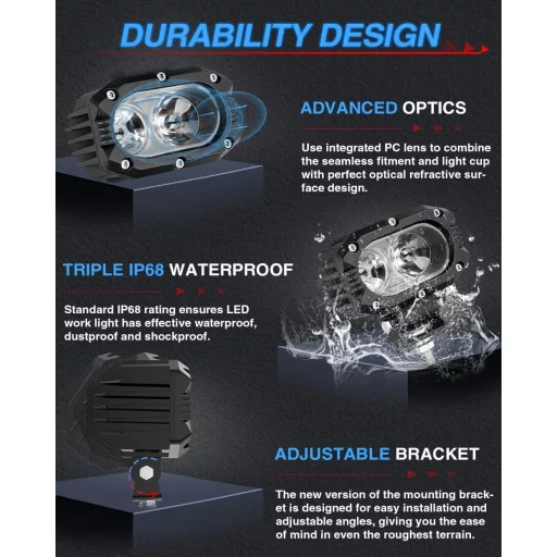 BraveWAY 80W 8000LM Lampă LED de lucru, albă 6500K, pentru motocicletă, tractor, 4x4, off-road