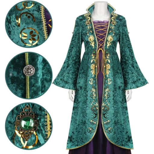 LIKUNGOU Winifred Sanderson Dámsky Stredoveký Zelený Čarodejnícky Kostým Šaty Halloween Karneval Cosplay Kostým Veľkosť M