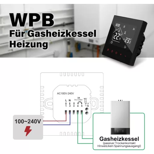 BEOK CONTROLS Termostat inteligent WiFi pentru centrală termică, încălzire prin pardoseală, programabil, termostat de cameră cu ecran LCD, aplicație Alexa Tuya, negru