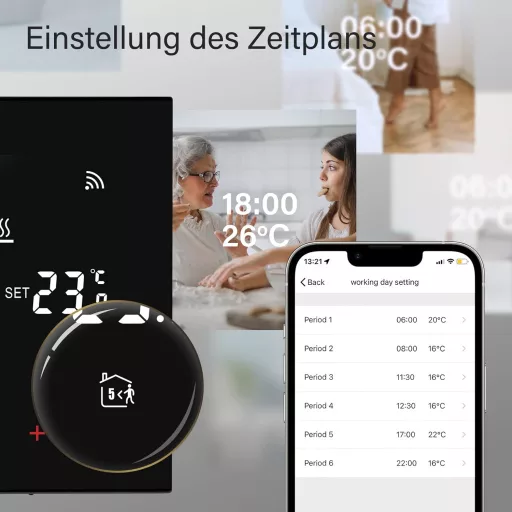 BEOK CONTROLS Termostat inteligent WiFi pentru centrală termică, încălzire prin pardoseală, programabil, termostat de cameră cu ecran LCD, aplicație Alexa Tuya, negru