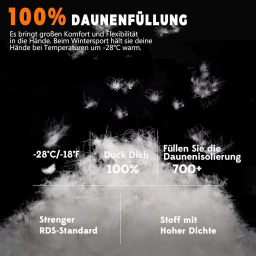 Kineed Zimné lyžiarske rukavice pre mužov - vodeodolné, s dotykovou obrazovkou, hrejivé do -28°C, s výplňou z husieho peria, protišmyková dlaň - veľkosť L, sivé