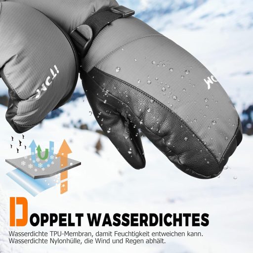 Kineed Zimné lyžiarske rukavice pre mužov - vodeodolné, s dotykovou obrazovkou, hrejivé do -28°C, s výplňou z husieho peria, protišmyková dlaň - veľkosť L, sivé