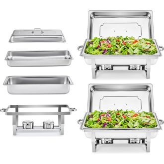   Wilprep Ételmelegítő Chafing Dish 9L - 2 db Rozsdamentes Acél Melegentartó Edény Szett 85°C-ig, Catering Büfé Rendezvény Kellék, Ezüst