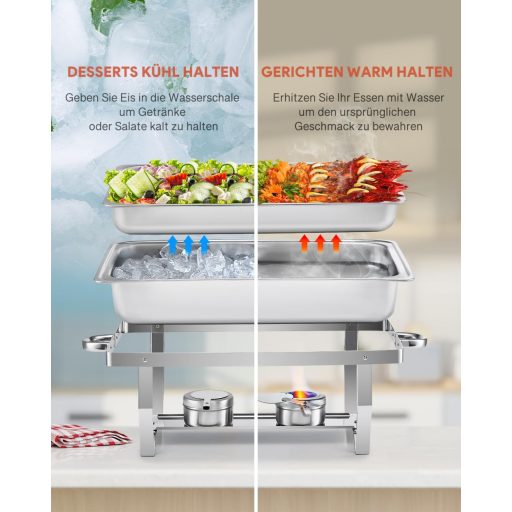 Wilprep Ohrievač jedla Chafing Dish 9L - 2 ks Nerezová súprava na udržiavanie teploty jedla do 85°C, Catering Bufet Potreby na podujatia, Strieborná