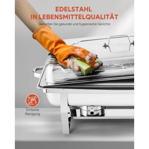 Wilprep Ohrievač jedla Chafing Dish 9L - 2 ks Nerezová súprava na udržiavanie teploty jedla do 85°C, Catering Bufet Potreby na podujatia, Strieborná