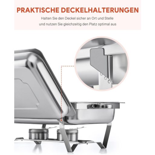 Wilprep Ohrievač jedla Chafing Dish 9L - 2 ks Nerezová súprava na udržiavanie teploty jedla do 85°C, Catering Bufet Potreby na podujatia, Strieborná