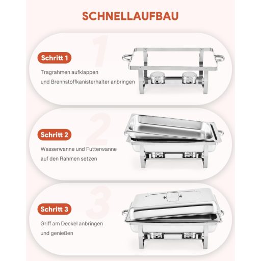 Wilprep Ételmelegítő Chafing Dish 9L - 2 db Rozsdamentes Acél Melegentartó Edény Szett 85°C-ig, Catering Büfé Rendezvény Kellék, Ezüst