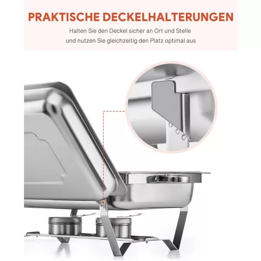 Wilprep Ételmelegítő Chafing Dish 9L - 2 db Rozsdamentes Acél Melegentartó Edény Szett 85°C-ig, Catering Büfé Rendezvény Kellék, Ezüst