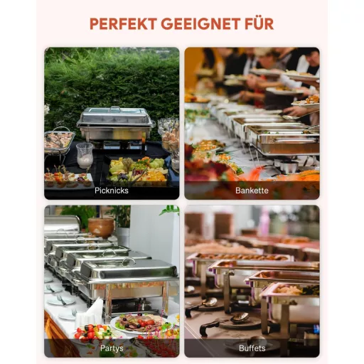Wilprep Ételmelegítő Chafing Dish 9L - 2 db Rozsdamentes Acél Melegentartó Edény Szett 85°C-ig, Catering Büfé Rendezvény Kellék, Ezüst