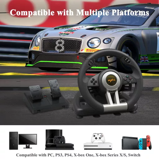 PXN V3 PRO Gaming Kormány Pedálokkal, 180° Vibráció, PC/PS3/PS4/Xbox/Switch