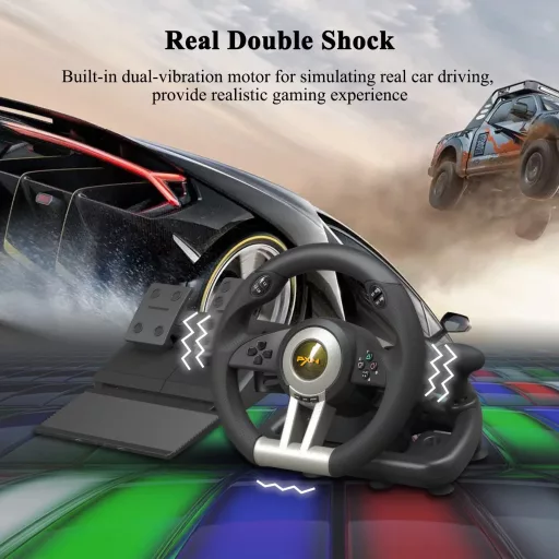 PXN V3 PRO Gaming Kormány Pedálokkal, 180° Vibráció, PC/PS3/PS4/Xbox/Switch