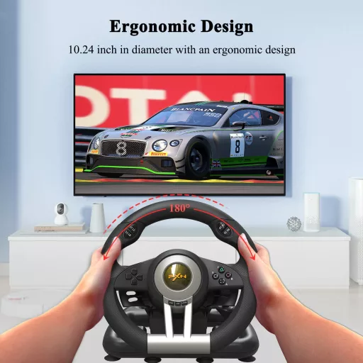 PXN V3 PRO Gaming Kormány Pedálokkal, 180° Vibráció, PC/PS3/PS4/Xbox/Switch