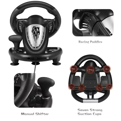 PXN V3 PRO Gaming Kormány Pedálokkal, 180° Vibráció, PC/PS3/PS4/Xbox/Switch