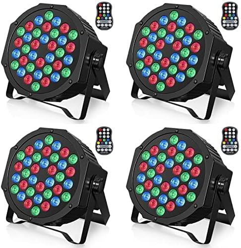 U'King RGB LED Reflektor Szett 4db - Újratölthető Akkumulátoros Színpadi Fény, 36 LED, Távirányítóval, Időzítővel - Esküvői, DJ, Parti Világ