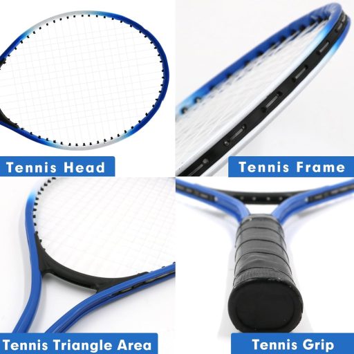 Set rachete de tenis pentru copii Lifup, pentru 2 jucători, rachete de tenis de începători din aluminiu, 20 inch, culoare albastră, cu geantă de transport, 200g
