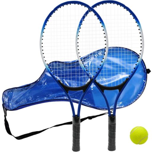 Set rachete de tenis pentru copii Lifup, pentru 2 jucători, rachete de tenis de începători din aluminiu, 20 inch, culoare albastră, cu geantă de transport, 200g