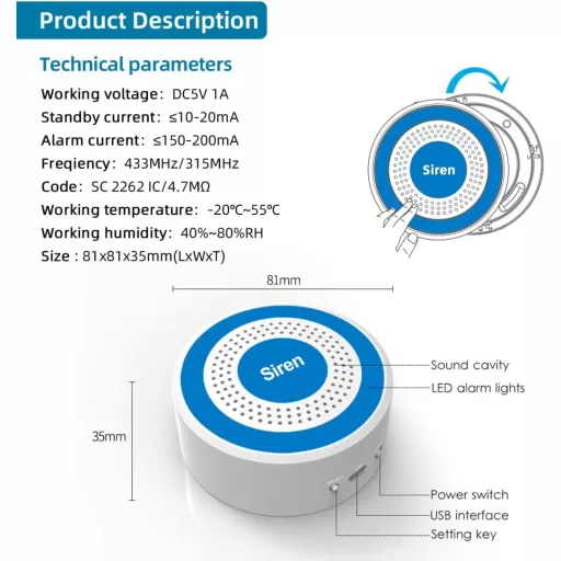 Bezdrôtová stroboskopická siréna LWOHSI pre domáci bezpečnostný systém – biela alarmová kupola pre modely LW106/LW108, 21-mesačná výdrž batérie