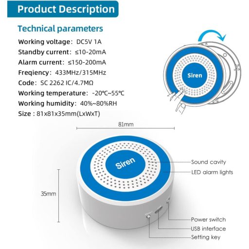 Sirena stroboscopică wireless LWOHSI pentru sistem de securitate acasă - Dom Alarmă Alb pentru modelele LW106/LW108, autonomie 21 luni