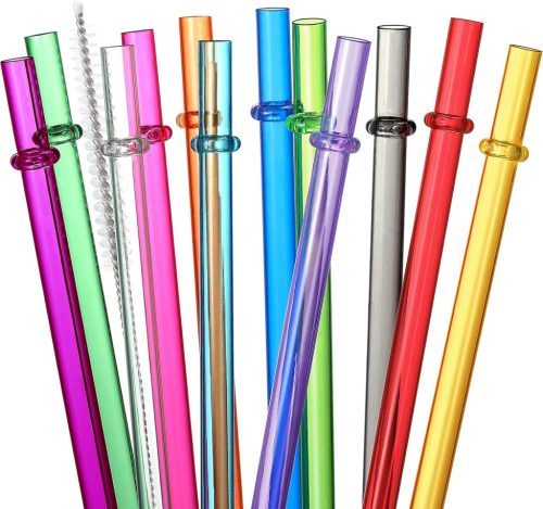 Set de 24 de paie reutilizabile din plastic, multicolore (curcubeu), de 26,7 cm + 4 perii de curățare