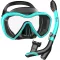 Set de snorkeling cu panoramă Dorlle, mască de scufundări impermeabilă, sticlă anti-aburire, tub de respirat cu 3 canale - Verde apă